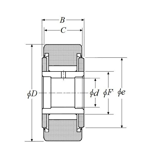NTN NACV30XLL, Yoke Type Track Nrb W Ir, Double Sealed, Flat Roller  0625 In Id X 2 In Od X 13125 In W